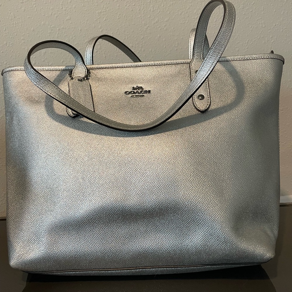Silver Coach City Tote Bag